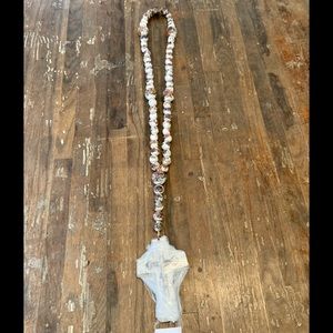 47” Wooden rustic painted bead rosary with clay cross